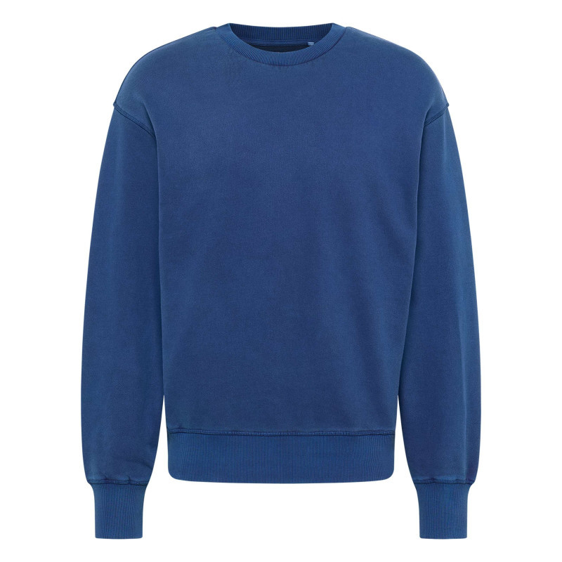 Mustang - Sweat Auburn En Coton Bleu Uni à Coupe Droite, Col Rond Et Bord-côte - Bleu Mustang - Sweat Auburn En Coton Bleu Uni à Coupe Droite, Col Rond Et Bord-côte - Bleu