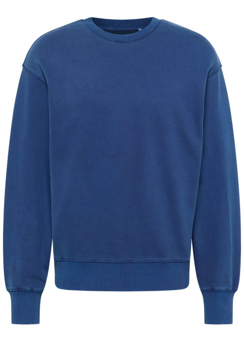 Sweat Auburn en coton bleu uni à coupe droite, col rond et bord-côte