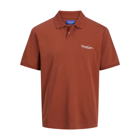Polo en coton brique uni avec une coupe droite et un col boutonné