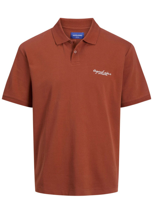 Polo en coton brique uni avec une coupe droite et un col boutonné