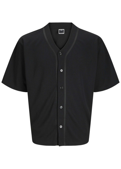 T-shirt noir uni avec une coupe droite à col v et des manches courtes