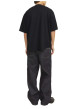 Thumbnail T-shirt noir uni avec une coupe droite à col v et des manches courtes - Image 3