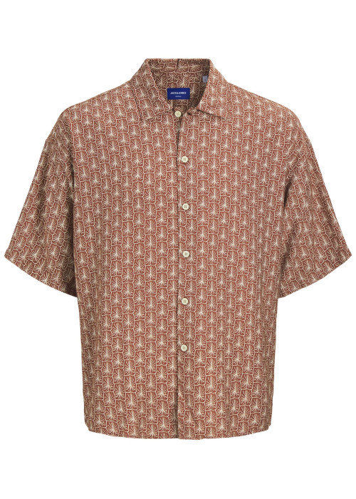 Chemise brique imprimé avec une coupe droite à col français