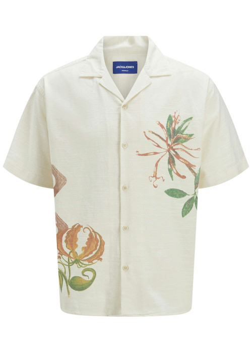Chemise en coton ecrue unie avec une coupe droite et un col français