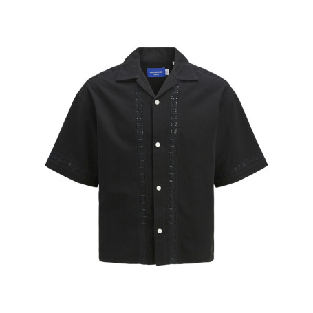 Chemise noire unie avec une coupe droite à col...
