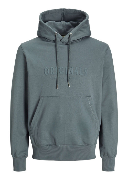 Sweat à capuche en coton mélangé bleu uni avec une coupe droite
