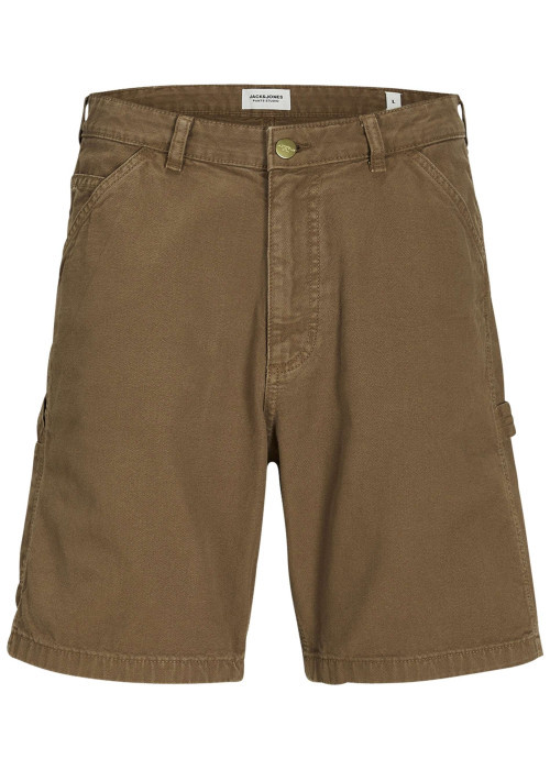 Short en coton camel uni avec une coupe droite et des passants