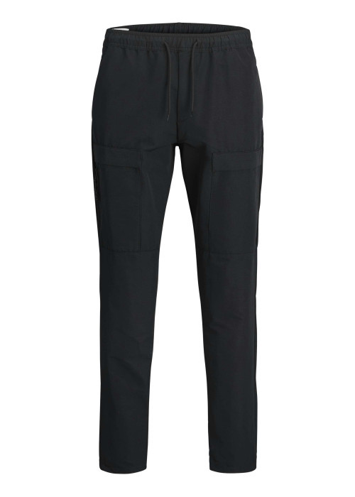 Jogging cargo noir uni avec une coupe droite et une taille élastiquée