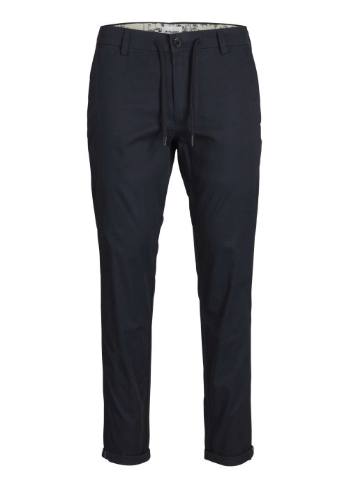 Chino en coton nuit uni avec une coupe droite et des passants pour ceinture