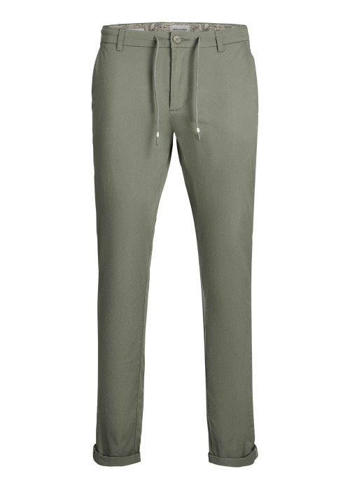 Chino en coton kaki uni avec une coupe droite et des passants pour ceinture