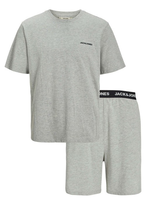 Pyjama court gris uni avec une coupe droite et une taille élastiquée