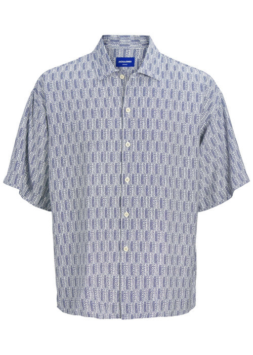 Chemise bleue imprimée avec une coupe droite et une fermeture boutonnée