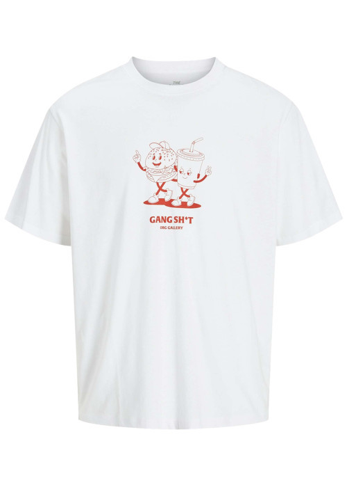 T-shirt en coton blanc uni avec des bonhommes et une coupe droite