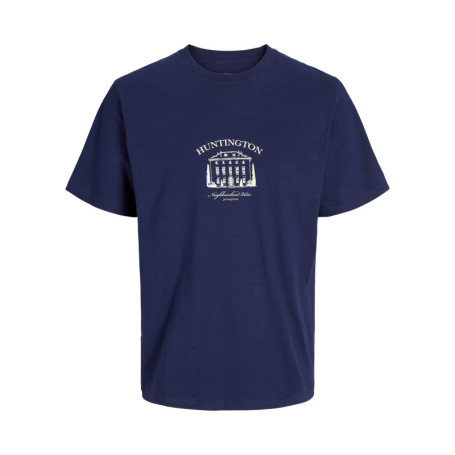 T-shirt en coton bleu uni avec un col rond et...