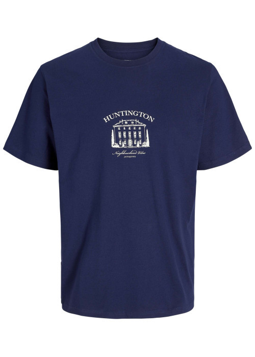 T-shirt en coton bleu uni avec un col rond et une coupe droite