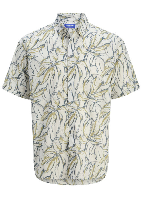 Chemise en coton écrue à motif floral avec une coupe loose et un col à revers