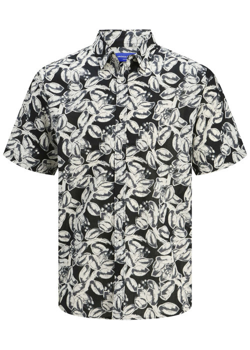 Chemise noire et blanche en coton à motif floral avec des manches courtes