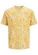 Thumbnail T-shirt jaune imprimé à motif floral en coton avec col rond et coupe droite