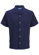 Thumbnail Chemise manches courtes marine unie en coton avec col resort et coupe droite