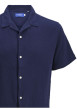 Thumbnail Chemise manches courtes marine unie en coton avec col resort et coupe droite - Image 2