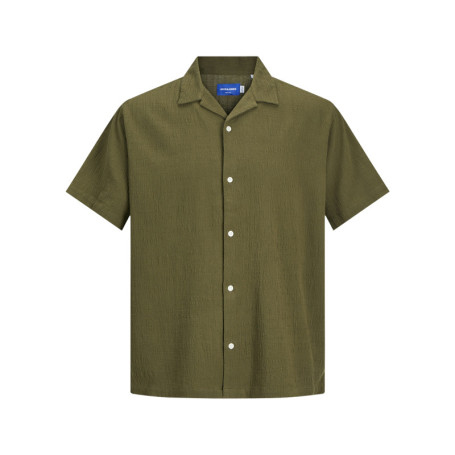 Chemise en coton baki unie à coupe droite avec...