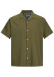Thumbnail Chemise en coton baki unie à coupe droite avec col resort et manches courtes