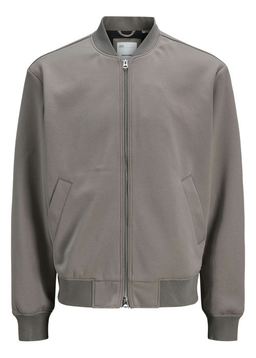 Bomber gris uni à coupe ajustée avec 2 poches raglan et fermeture zippée
