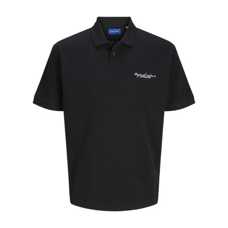 Polo en coton noir en maille piquée à coupe regular avec col à revers à boutons