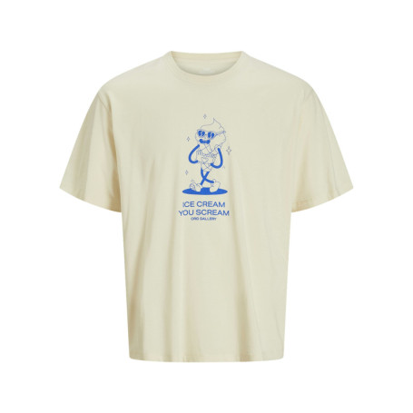 T-shirt manches courtes en coton écru imprimé à...