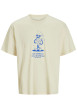 Thumbnail T-shirt manches courtes en coton écru imprimé à coupe loose avec col rond