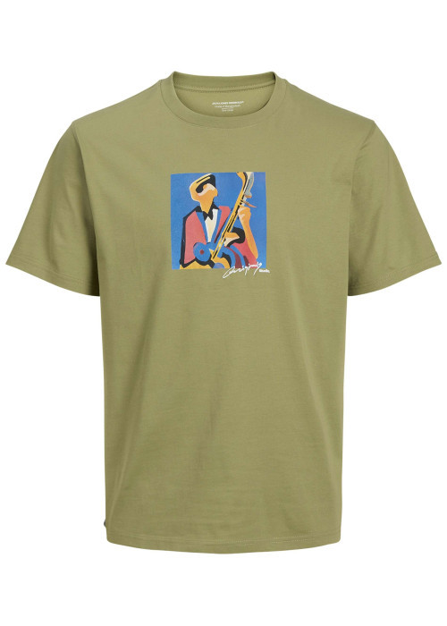T-shirt en coton tilleul imprimé cubisme à coupe regular et col rond