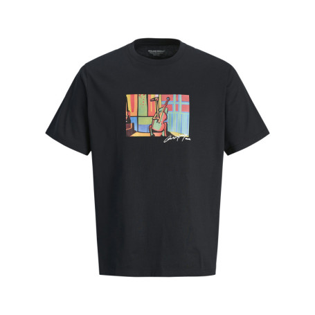 T-shirt noir imprimé cubisme en coton avec col...