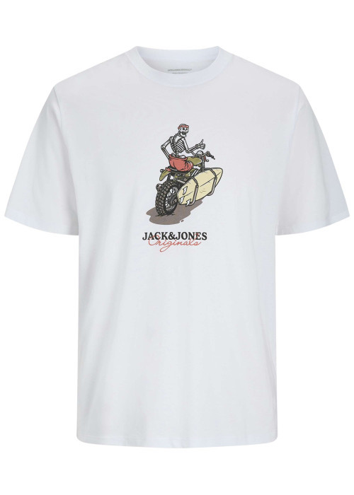 T-shirt en coton blanc imprimé moto à coupe regular et un col rond