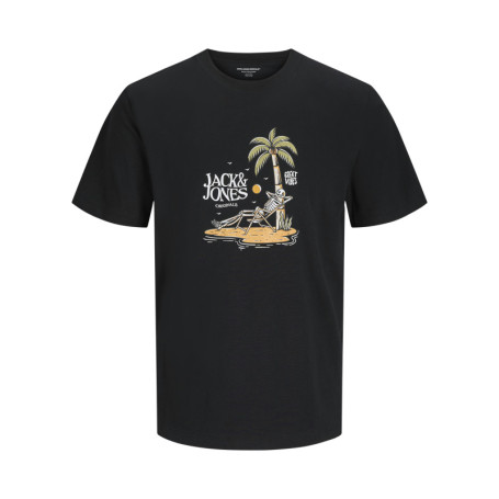 T-shirt manches courtes en coton noir imprimé...