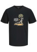 Thumbnail T-shirt manches courtes en coton noir imprimé plage à col rond et coupe regular