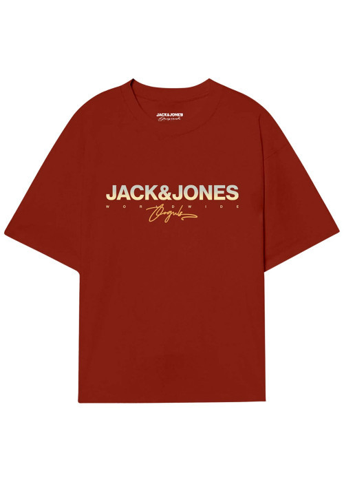 T-shirt manches courtes en coton rouille avec logo imprimé et coupe regular