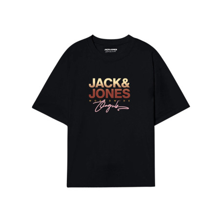 T-shirt noir en coton avec logo imprimé, col...
