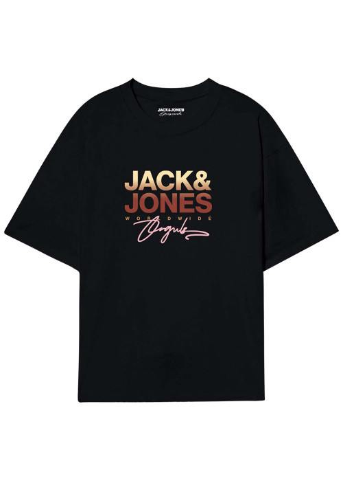 T-shirt noir en coton avec logo imprimé, col rond et manches courtes