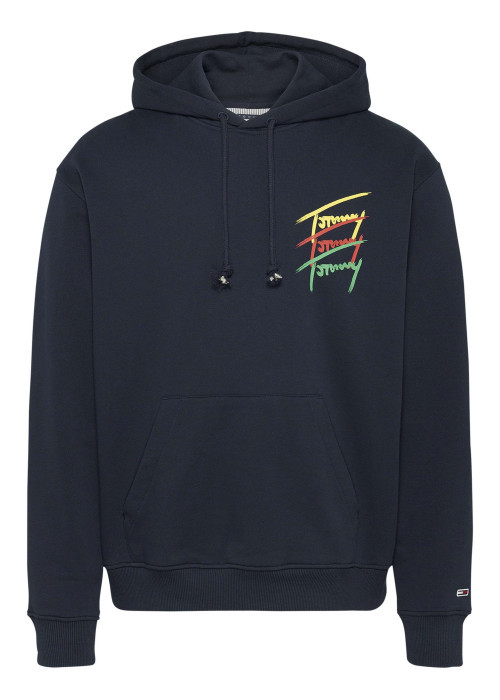 Sweat en coton régénératif marine à imprimé signature, coupe droite et à capuche