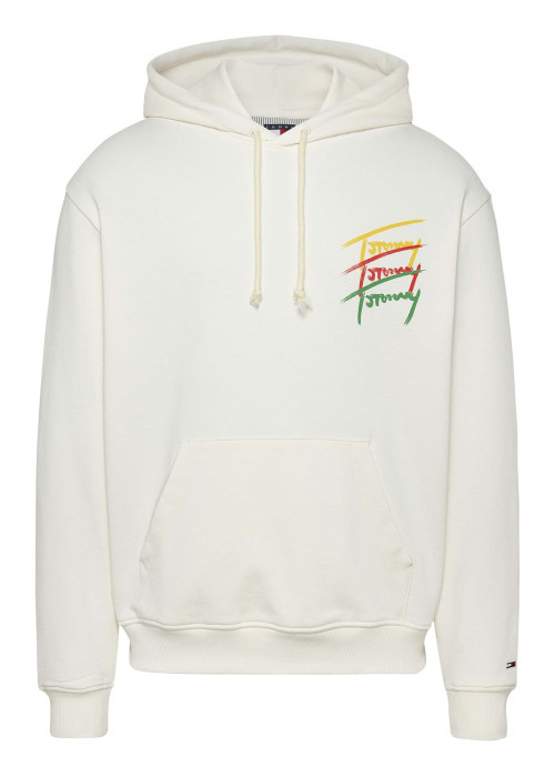 Sweat en coton régénératif écru à imprimé signature avec coupe droite et capuche