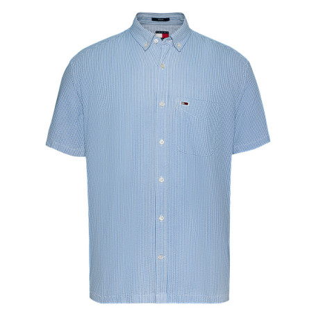 Chemise en coton régénératif ciel rayée droite,...
