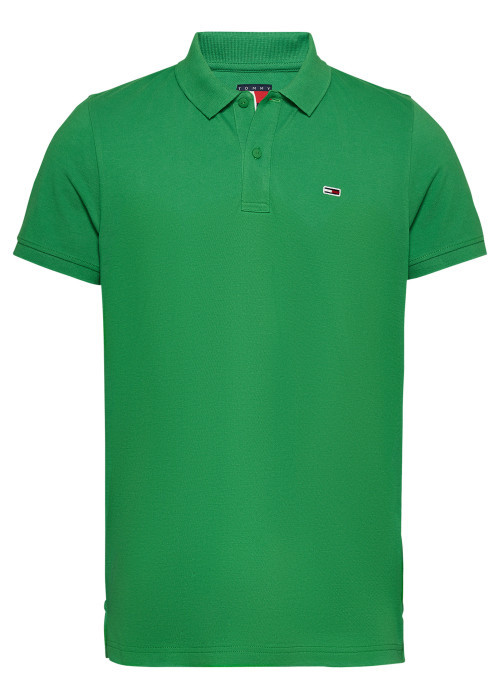 Polo en coton régénératif vert uni à coupe droite, col boutonné et logo brodé