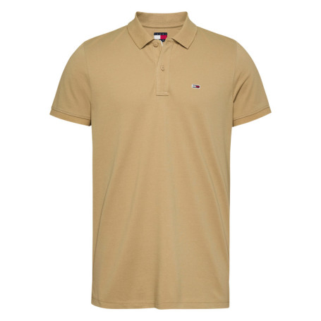 Polo en coton régénératif beige uni droit avec...
