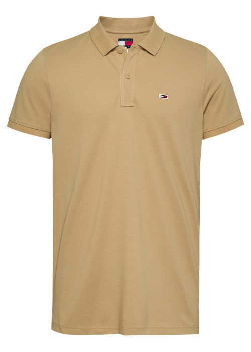 Polo en coton régénératif beige uni droit avec col polo et logo à la poitrine