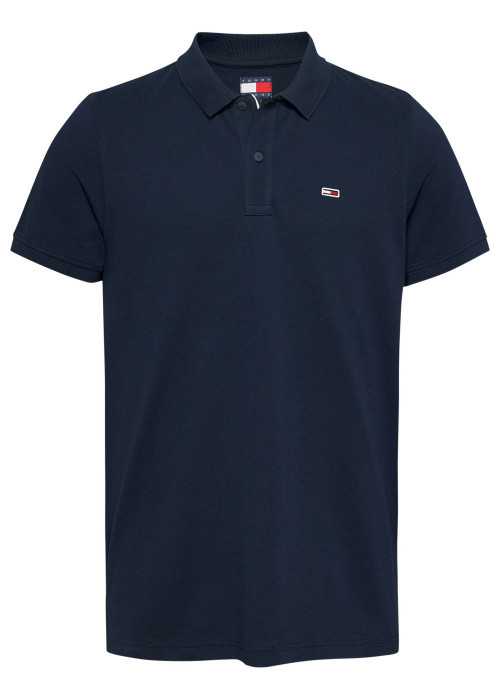 Polo en coton régénératif marine uni droit avec un col boutonné