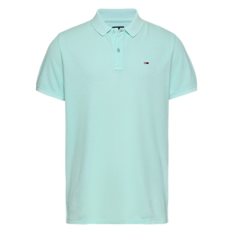 Polo en coton régénératif turquoise uni droit à...