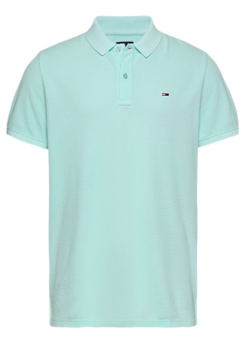 Polo en coton régénératif turquoise uni droit à col boutonné ton sur ton