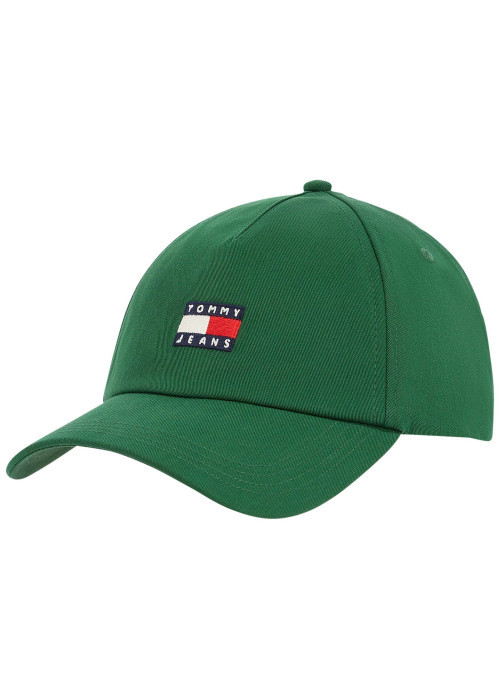 Casquette en coton biologique verte unie avec logo et fermeture strapback