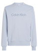Thumbnail Sweat en coton bleu ciel uni à col rond en bord-côte avec le nom de la marque