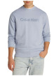 Thumbnail Sweat en coton bleu ciel uni à col rond en bord-côte avec le nom de la marque - Image 4